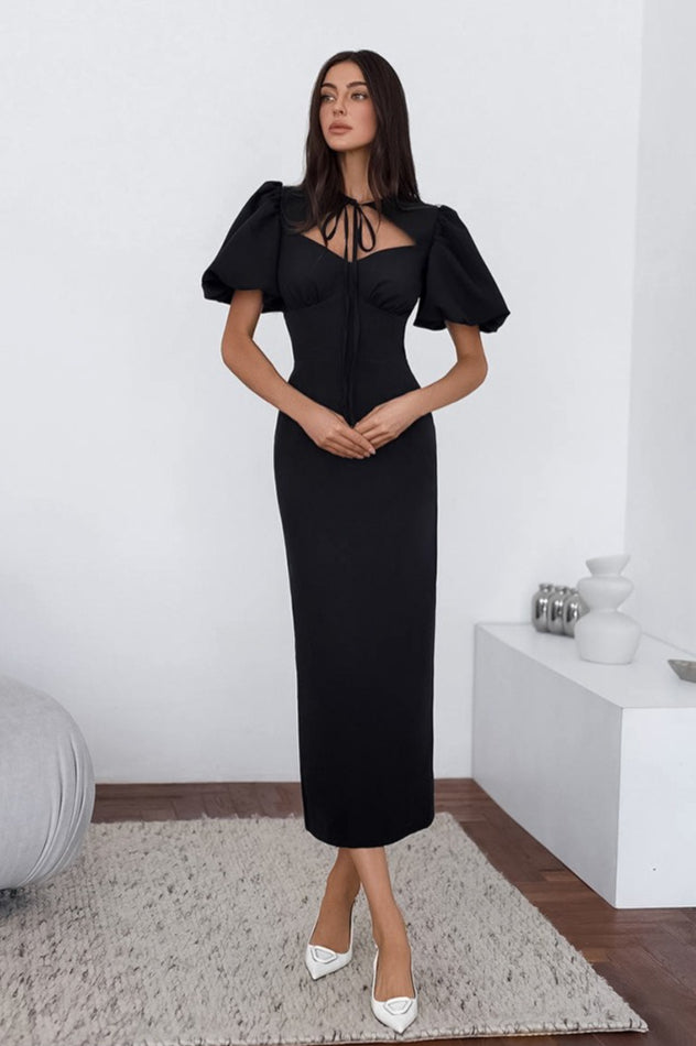 Elegant Puff Sleeve Bodycon Maxi Dress