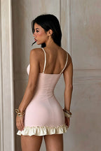 Halter Neck Color Block Slim Fit Bodycon Mini Dress