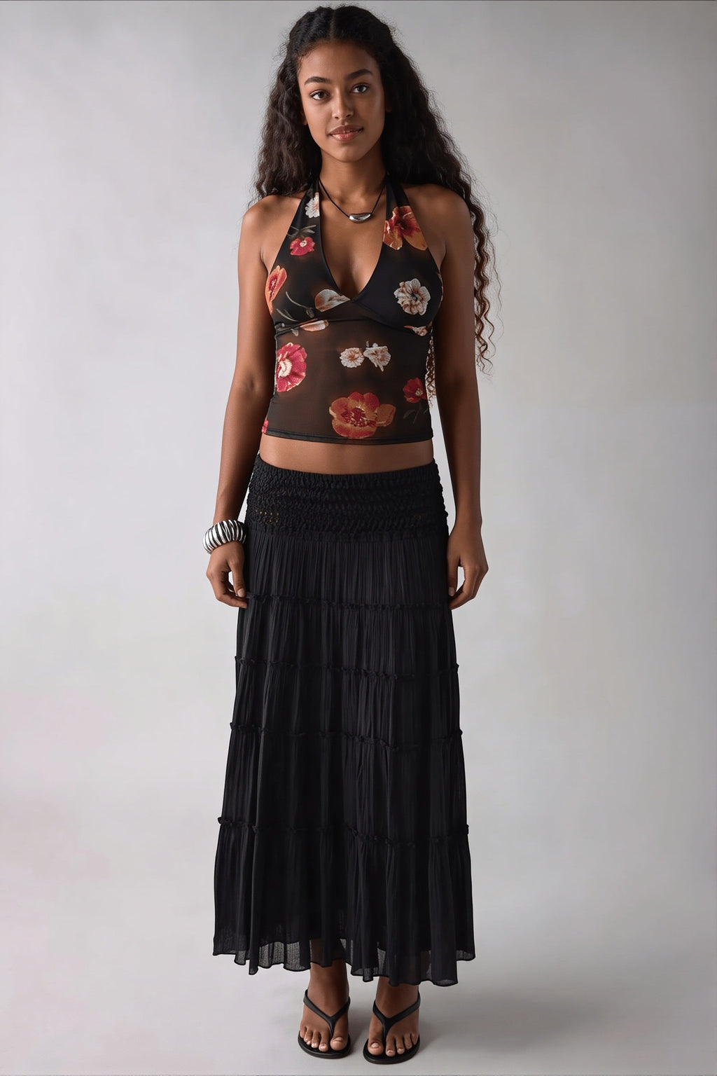 Stylish Printed Mesh Halter Top