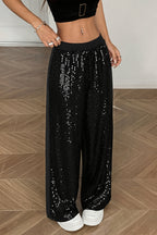 Sequin Patch Elastic Waist Straight Pants
