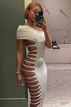 One Shoulder Sleeveless Side Cutout Bodycon Maxi Dress