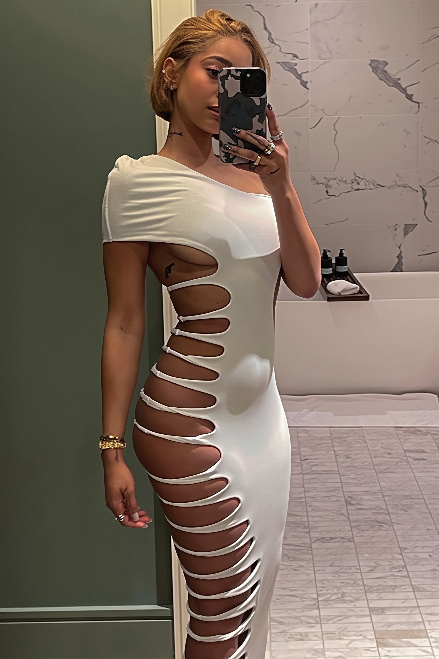 One Shoulder Sleeveless Side Cutout Bodycon Maxi Dress