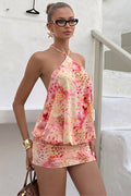 Print Halter Backless Tie Waist Bodycon Mini Dress