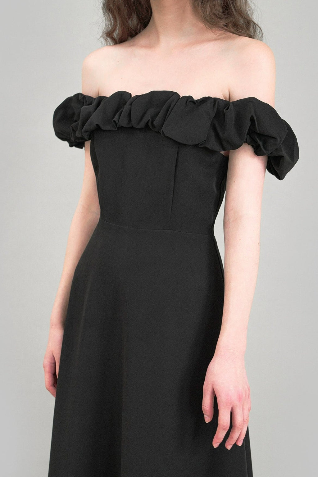 Satin Ruched Off-The-Shoulder Cocktail Dress