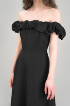 Satin Ruched Off-The-Shoulder Cocktail Dress