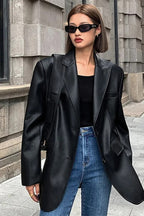 Black Pu Leather Blazer Jacket