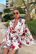Fresh Floral Print Lantern Sleeve Mini Dress