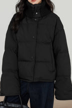 Knit Collar White Duck Down Puffer Jacket