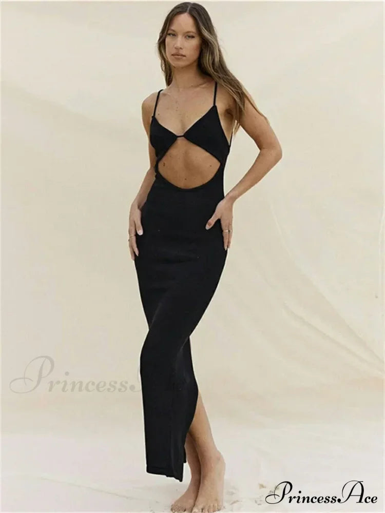 Backless Beach Elegant Party Sleeveless V Neck Cutout Mini Sun Split Wrap Maxi Dress