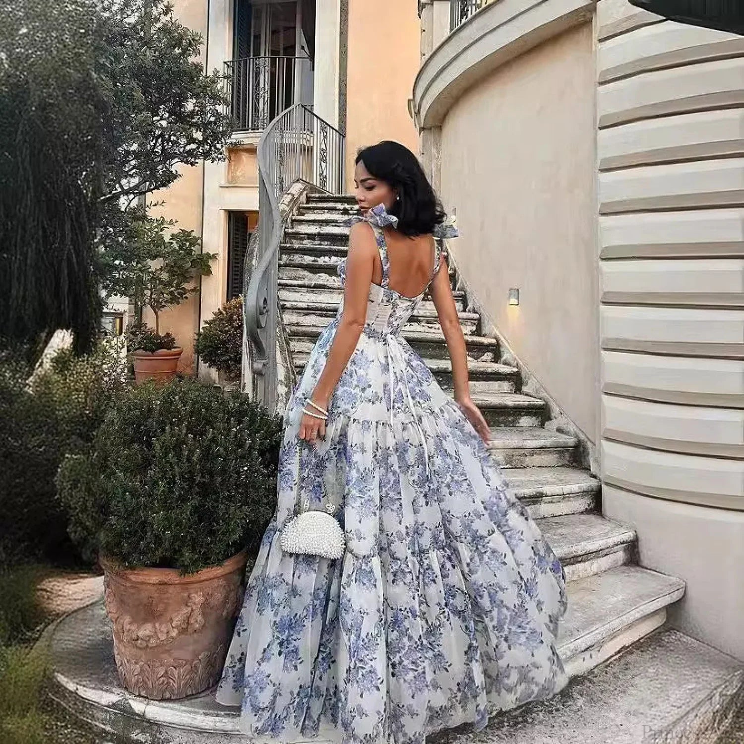 Backless Deep V Prom Dress