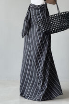 High Waist Striped Tie A Line Maxi Skirt