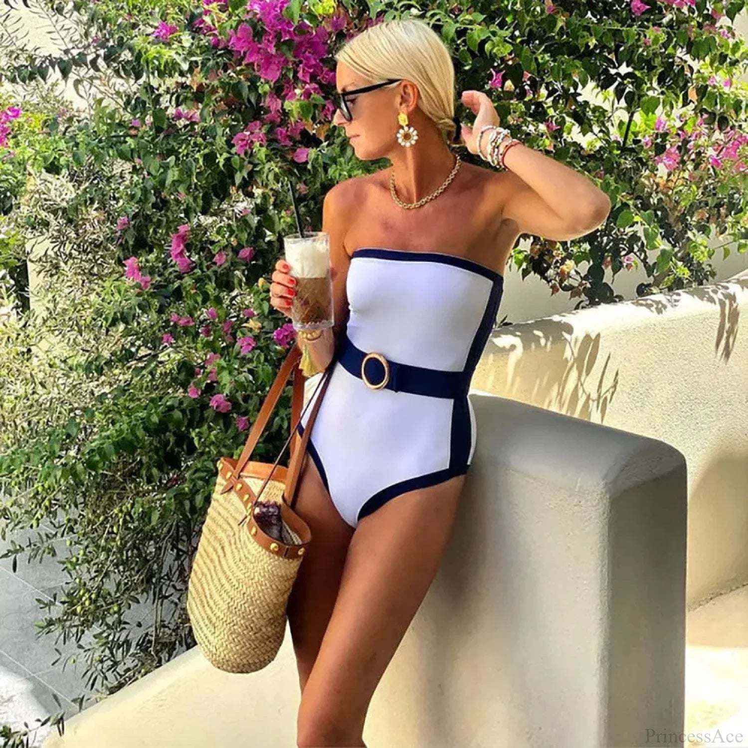 Bandeau Color Block Dots Designer Swimsuit One Piece