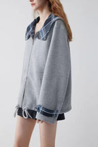 Checked Patchwork Casual Hoodie