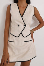 Sleeveless V Neck Vest Skirt Cotton Set