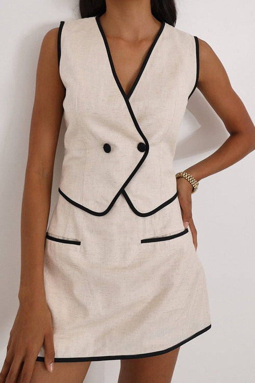 Sleeveless V Neck Vest Skirt Cotton Set