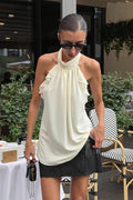 Chiffon Ruffle Halter Tie Back Sleeveless Top