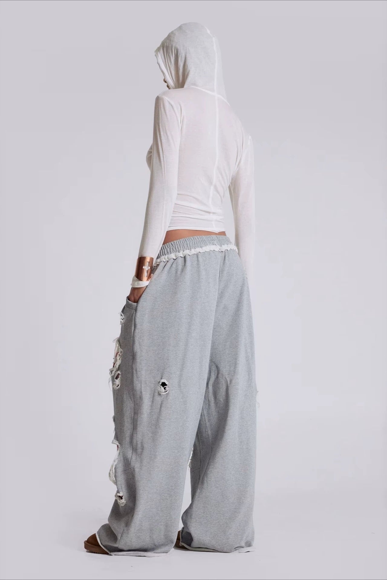 Y2K Star Patch Ripped Loose Pants