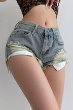 Y2K Retro Low Rise Ripped Booty Denim Shorts
