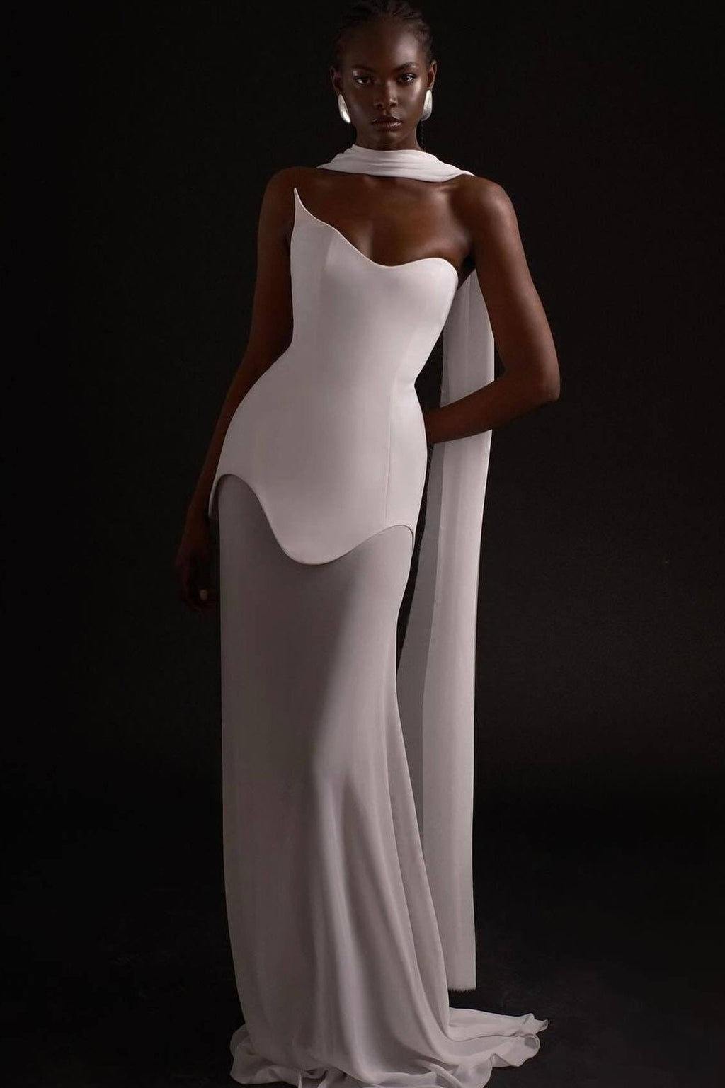 Simple Long Streamer Strapless Bodycon Prom Dress