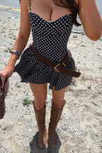 Polka Dot Bandeau Tie Waist Mini Dress