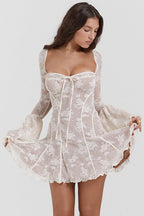 Lace Bell Sleeve Bandeau Mini Dress