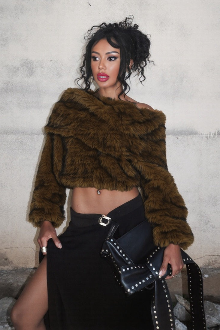 Solid Furry Thick Off-Shoulder Coat
