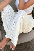 Solid Sheer Embroidery Drawstring Pants