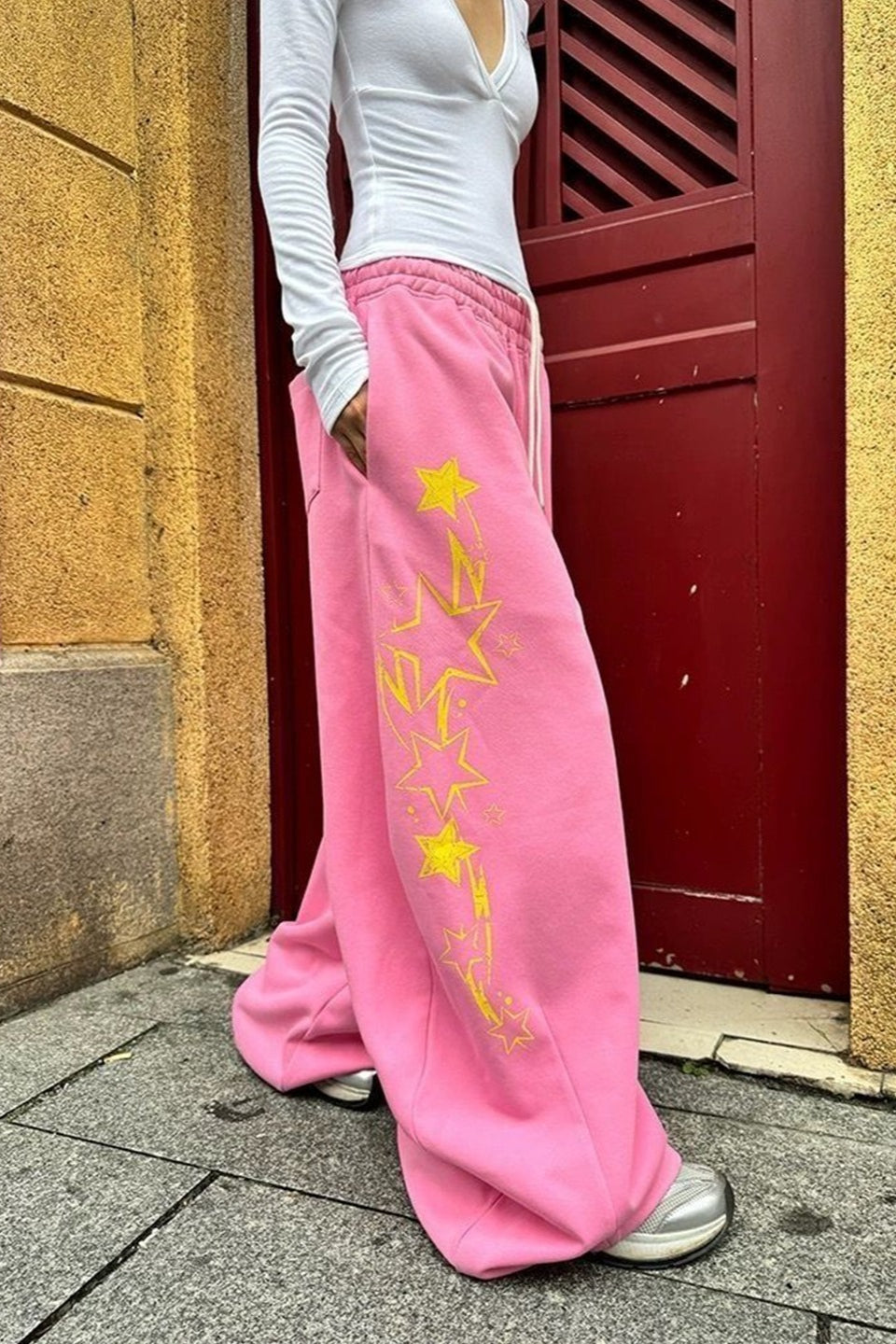 Y2K Star Graphic Drawstring Wide Pants