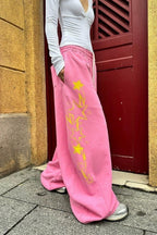 Y2K Star Graphic Drawstring Wide Pants