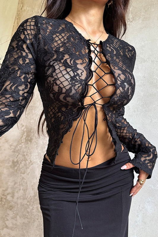 Y2K Retro Lace Up Blouse