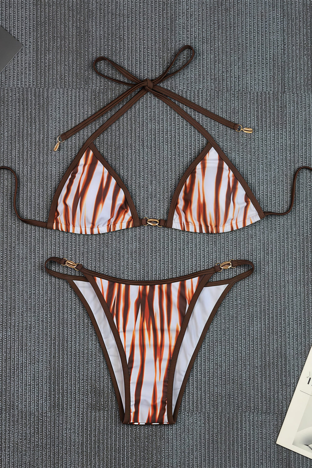 Striped Print Tie Back High Waist Bikini Sets