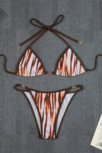 Striped Print Tie Back High Waist Bikini Sets