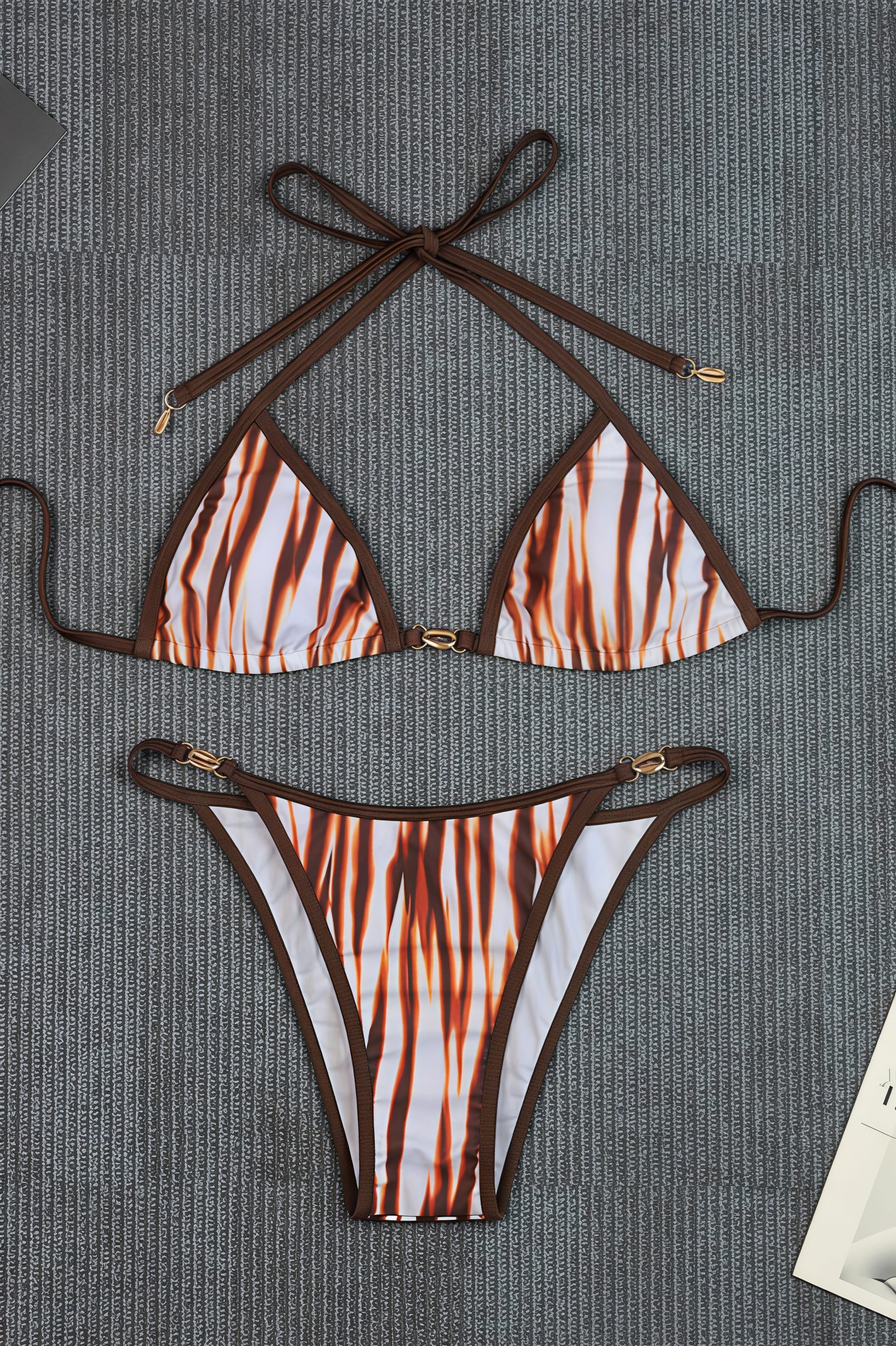 Striped Print Tie Back High Waist Bikini Sets