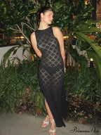 Beachwear Out Knitted Sleeveless Slit Tank Maxi Dress