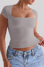 Solid U-Neck Cropped Slim T-Shirt