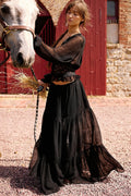 Lace Chiffon Open Front Wrap Maxi Dress