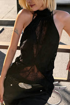 Elegant Irregular Sheer Lace Alter Top