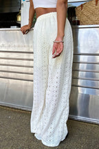 Solid Sheer Embroidery Drawstring Pants