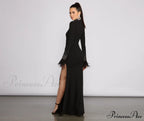 Beka Mesh And Heat Graceful Stone High Slit Dress