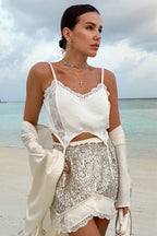 Sheer Lace Panel Bodycon Casual Cami Top