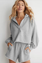 Relaxed Solid V-Neck Hoodie