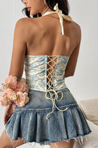 Ruffle Print Halter Bustier Top