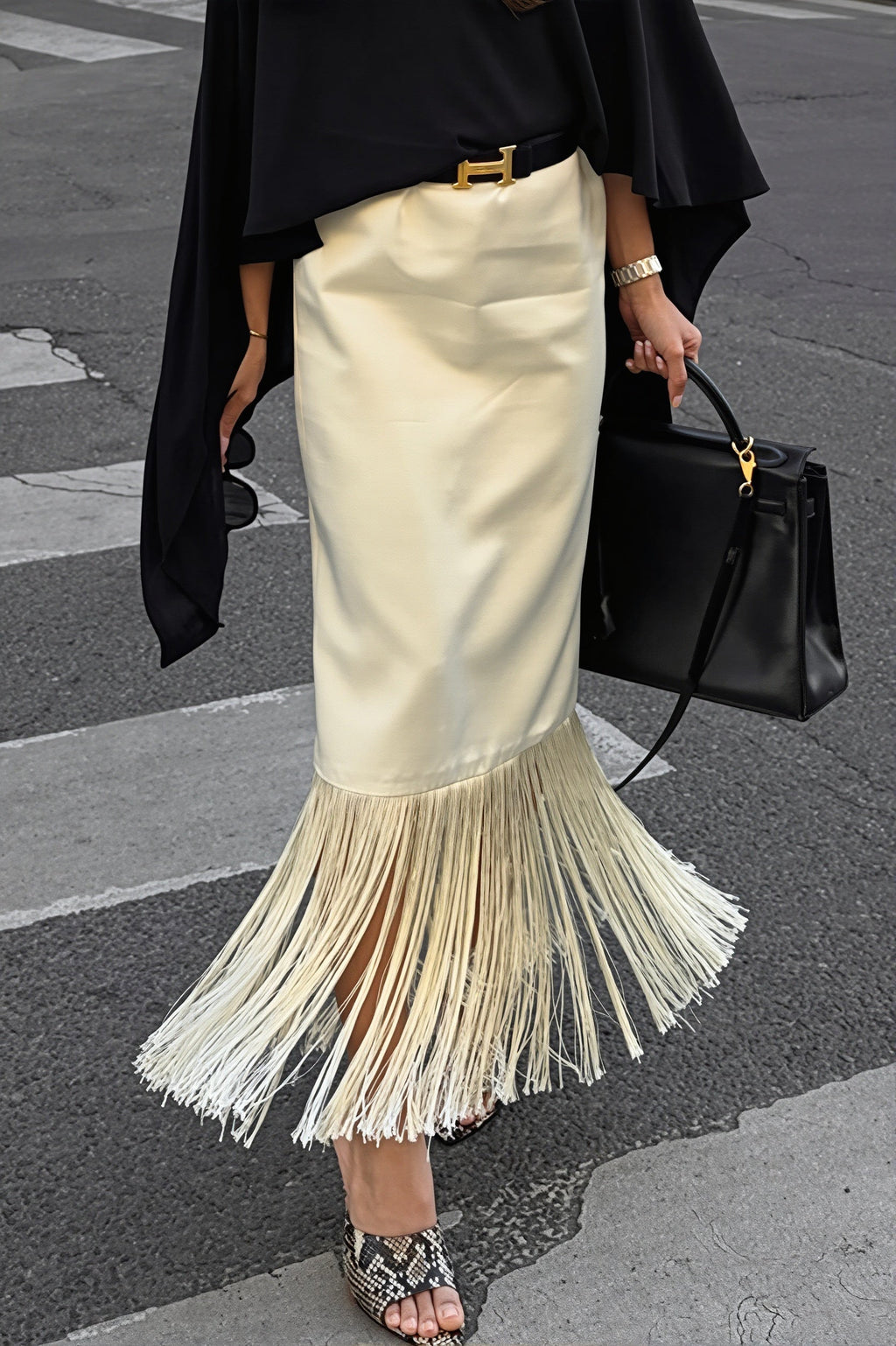 Elegant Tassel Straight Midi Skirt