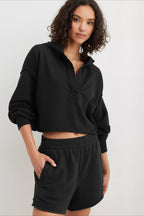 Relaxed Solid V-Neck Hoodie
