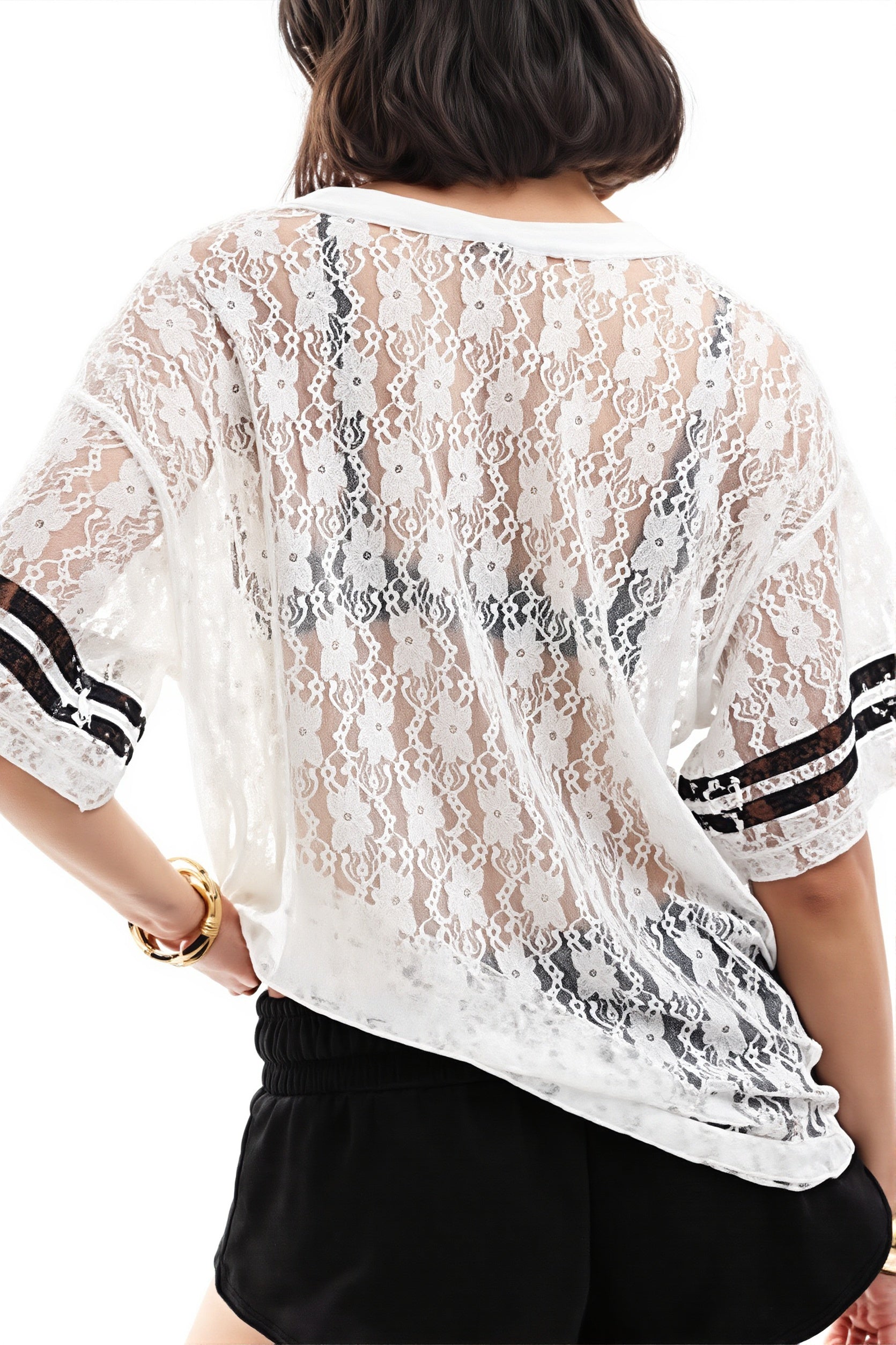 Lace Hollow Out Loose Street T-Shirt