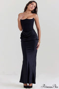 Black Corset Tube Charming Satin Maxi Dress