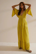 Black Embroidery Round Neck Flare Boho Dress