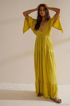 Black Embroidery Round Neck Flare Boho Dress
