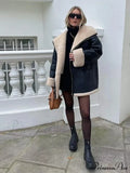 Black Faux Leather Charming Fur Lining Coat