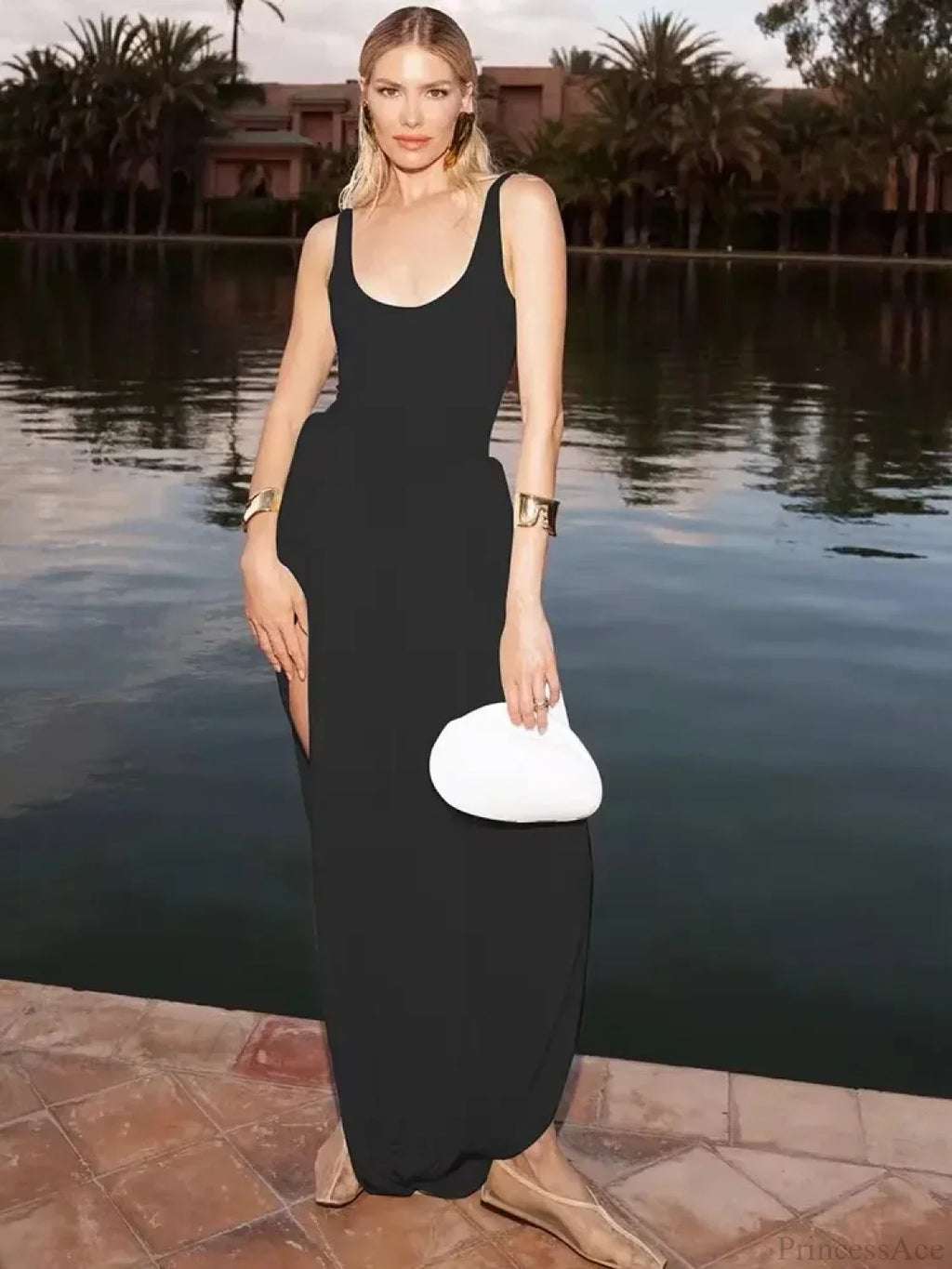 Black High Slit Maxi Vacation Dress